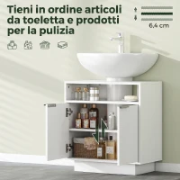 HOMCOM Mobile Sotto Lavabo Bagno con Ripiano Interno Regolabile e Ripiano Aperto, in Legno, 60x33x63 cm, Bianco(m-6)