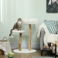 PawHut Arbre à chat arbre à grimper avec lit poteaux à griffer plateforme de saut balle et corde de jeu 58 x 40 x 85 cm blanc(m-10)