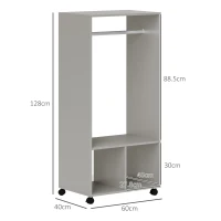 HOMCOM Open Wardrobe on Wheels, Bedroom Wardrobe with Clothes Hanging Rail, 2 Storage Shelves, Mobile Garment Rack for Cloakroom, Hallway, Grey(m-3)