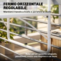 Outsunny Tavolo da Ringhiera con Ganci ad Altezza Regolabile su 3 Livelli, in Metallo, 60x56x50 cm, Bianco(m-6)