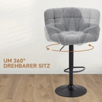 HOMCOM Barkrukken Set van 2 in Retro-Design, verstelbaar, Fleece-look, Grijs + Zwart(m-5)