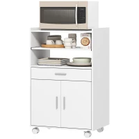 HOMCOM Kitchen Trolley with Wheels, Modern Mobile Microwave Stand with Slide-Out Shelf, Drawer and 2 Doors for Dining Room(m-11)