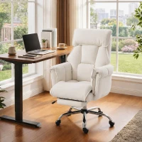 HOMCOM Bürostuhl Höhenverstellbarer Drehstuhl mit Lendenwirbelstütze, Fußstütze, Schneeflanell, 80 x 80 x 106-114 cm Cremeweiß(m-2)