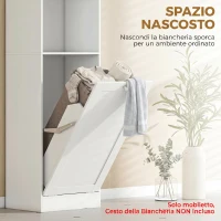 HOMCOM Mobile Bagno Alto con Cesto a Ribalta e Mensole, 40x30x170 cm, Bianco(m-5)