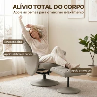 HOMCOM Cadeira Relax Reclinável com Otomana Encosto Alto Giratória 360° Apoios de Braços Bege Cinzento(m-6)