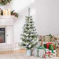 HOMCOM Albero di Natale Artificiale Innevato con 60 Luci LED Bianche e 116 Rami, Albero di Natale con Luci Incorporate, Base con Vaso Rimovibile, Φ40x90cm, Verde(m-10)