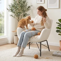 HOMCOM Moderner Loungesessel, Sherpa-Fleece Sessel mit gebogener Rückenlehne, integrierten Armlehnen, Metallbeinen, Cremeweiß(m-8)