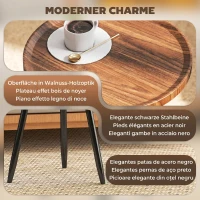 HOMCOM Măsuță de Cafea Rotundă cu Margine Ridicată și 3 Picioare, din Lemn și Oțel, Ø40x39 cm, Negru și Culoare Lemn(m-4)