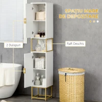 HOMCOM Dulap de Baie Coloană, cu 2 Uși și Rafturi Deschise, pentru Spații Înguste, MDF și Oțel, Stil Modern, Alb(m-4)