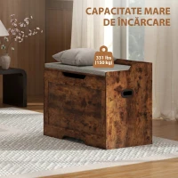 HOMCOM Bancă pentru Depozitare 103L Multifuncțională culoare Lemn cu Pernă din Țesătură Gri, 75x40x56 cm(m-7)
