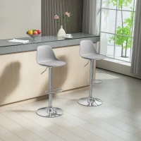 HOMCOM, Set 2 Scaune de Bar, Cu Spătar și Suport pentru Picioare, din PP, Piele PU și Oțel, 38x42x82-104 cm, Gri(m-10)