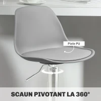 HOMCOM, Set 2 Scaune de Bar, Cu Spătar și Suport pentru Picioare, din PP, Piele PU și Oțel, 38x42x82-104 cm, Gri(m-6)