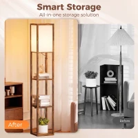 HOMCOM Floor Lamp with Shelves, 4 Layer Standing Lamp with USB Ports, 3 Colour Temperature, Rustic Brown(m-4)