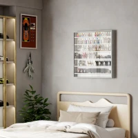 HOMCOM Bacheca Portaoggetti a 5 Ripiani Regolabili in Legno con Ante in Vetro, 80x9.5x83 cm, Bianco e Grigio(m-8)