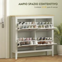 HOMCOM Scarpiera Slim 4 Cassetti per 20 Paia di Scarpe Taglia EU44 e Ripiani Regolabili, 105x24x95.5cm, Bianco(m-4)