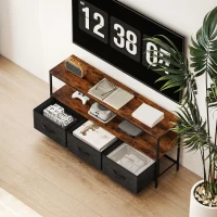 HOMCOM Meuble TV, meuble télé pour téléviseur jusqu'à 55 pouces avec 3 tiroirs et pieds en acier 120 x 29 x 56 cm brun rustique(m-8)