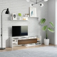 HOMCOM Móvel de TV Moderno Móvel para Televisores 153,6x25x42 cm e Prateleira de Parede 150x14,5x16,3 cm Branco e Marrom(m-10)