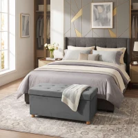 HOMCOM Velvet Upholstered Foldable Ottoman Footrest, Storage Ottoman Bench with Wood Legs for Living Room, Grey(m-14)
