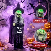HOMCOM 94cm Animated Witch Halloween Decoration, Scary Halloween Animatronics Decor with Sound Touch Activated & Light Up Eyes(m-6)