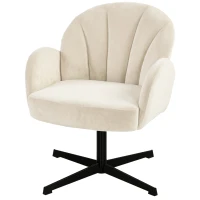 HOMCOM Fauteuil salon pivotant fauteuil d'appoint rembourré en velours dossier en forme de coquille coussin à ressorts beige(m-12)