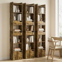 HOMCOM Bookcase Tall Narrow with 5 Tiers and Drawers Freestanding Bookshelf Storage Cabinet for Living Room Rustic Brown(m-8)