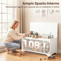 HOMCOM Panca Contenitore con Apertura a Ribalta e Cerniere di Sicurezza, 80x40x45 cm, Bianco(m-3)