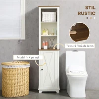 kleankin Dulap Înalt pentru Baie Coloană pentru Baie cu 3 Compartimente Ușă și Raft Reglabil 39,5x30x160 cm Alb(m-4)