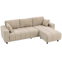 HOMCOM Canapé d'angle réversible, canapé 3 places avec méridienne, 2 oreillers, cadre en acier, 242x156x87cm, beige(m-1)