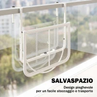 Outsunny Tavolo da Ringhiera con Ganci ad Altezza Regolabile su 3 Livelli, in Metallo, 60x56x50 cm, Bianco(m-5)