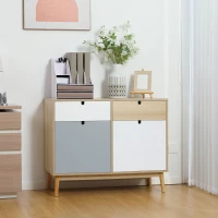 HOMCOM Mobiletto Multiuso Stile Nordico, Armadietto Due Ante con Cassetti per Cucina e Ingresso, 100x40x79.5cm, Multicolore(m-10)