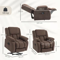 HOMCOM Poltrona Elevatória Elétrica, Massagem e Aquecimento, Apoio para Pés, Encosto Reclinável, Controle Remoto, 93x104x100cm, Castanho(m-3)