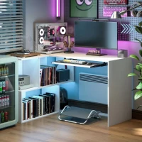 HOMCOM Birou de Colț Modern cu Raft Glisant pentru Tastatură și Rafturi pe 4 Niveluri, Alb(m-9)