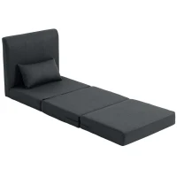 HOMCOM 2-in-1 Schlafsessel Klappbares Sofa-Bett mit Leinenstruktur, Gepolstertes Gästebett Klappstuhl, Dunkelgrau(m-11)