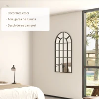HOMCOM Oglindă Arcuiră pentru Casă și Birou cu Montaj pe Perete, din Sticlă și Metal, 62x2.5x110 cm, Negru(m-8)