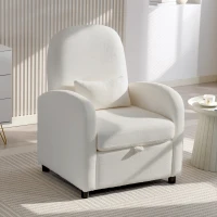 HOMCOM Fotoliu de Salon Tapițat cu Spațiu de Depozitare Ascuns, Spătar Înalt, Fotoliu Modern cu Cotiere, Pernă Lombară și Șezut Spațios, din Pluș Teddy, pentru Dormitor și Sufragerie, Crem(m-10)