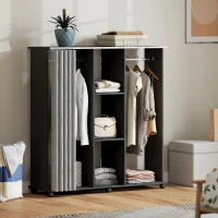 HOMCOM Armoire penderie Meuble de Rangement Mobile 6 roulettes 120L x 40l x 128H cm en bois Noir(m-2)