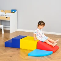 HOMCOM 4 Blocs de construction XL - modules de motricité - jouets éducatifs - parcours motricité enfant mousse EPE polyuréthane, bleu, jaune, rouge(m-10)