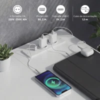 HOMCOM Secretária de Canto Reversível com 6 Gavetas 126x48 cm com Tomada de Energia Porta USB e USB-C Branco(m-5)