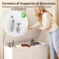 HOMCOM Panca Contenitore con Apertura a Ribalta e Cerniere di Sicurezza, 80x40x45 cm, Bianco(m-4)
