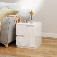 HOMCOM Comodino Moderno in Legno con 2 Cassetti e Design Lucido, 40x40x48 cm, Bianco(m-10)