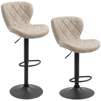 HOMCOM Bar Stools, Set of 2 Breakfast Bar Chairs, Swivel Barstools with Backrest and Footrest, Steel Frame Diamond Pattern PU, for Kitchen Counter, Dining Room, Light Khaki(m-1)