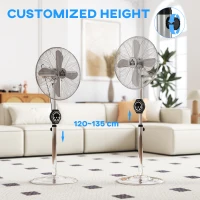 HOMCOM 16" Metal Pedestal Fan with Oscillating, Adjustable Height - Silver Tone(m-5)