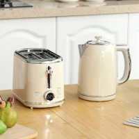 HOMCOM Polished Retro 40-100°C Kettle and Toaster Set - Cream(m-10)