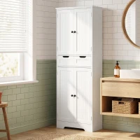 HOMCOM Meuble de salle de bain, meuble de rangement avec tiroir et 4 portes, style moderne, 60 x 30 x 160 cm, blanc(m-13)