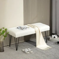 HOMCOM Bancă modernă pentru capătul patului cu picioare tip agrafă, din material textil cu efect de catifea, lemn și metal, 118,5x46x49,5 cm, crem(m-9)