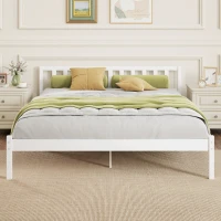 HOMCOM Cadre de lit en bois massif 160x200cm lit simple avec tête de lit et sommier à lattes solide pour enfants adultes(m-2)