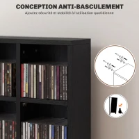 HOMCOM Meuble de rangement multimédia 456 CD/ 336 DVD - bibliothèque en bois avec étagères réglables, 89 x 130,5 cm, noir(m-6)