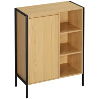 kleankin Armário Auxiliar Casa de Banho com 1 Porta e 3 Prateleiras Abertas Móvel Auxiliar Estilo Industrial 60x28x80cm Carvalho(m-11)