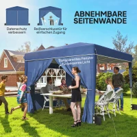 Outsunny Pavillon 3 x3 m Wasserdicht höhenverstellbar Pop-up Faltpavillon mit 2 Seitenteilen, UV 50+ Faltbar Dunkelblau(m-5)