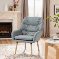 HOMCOM Poltrona de Sala de Estar Moderna Acolchoada de Dupla Camada Estofada em Couro Sintético Pés de Madeira 68x74x89 cm Cinza(m-8)